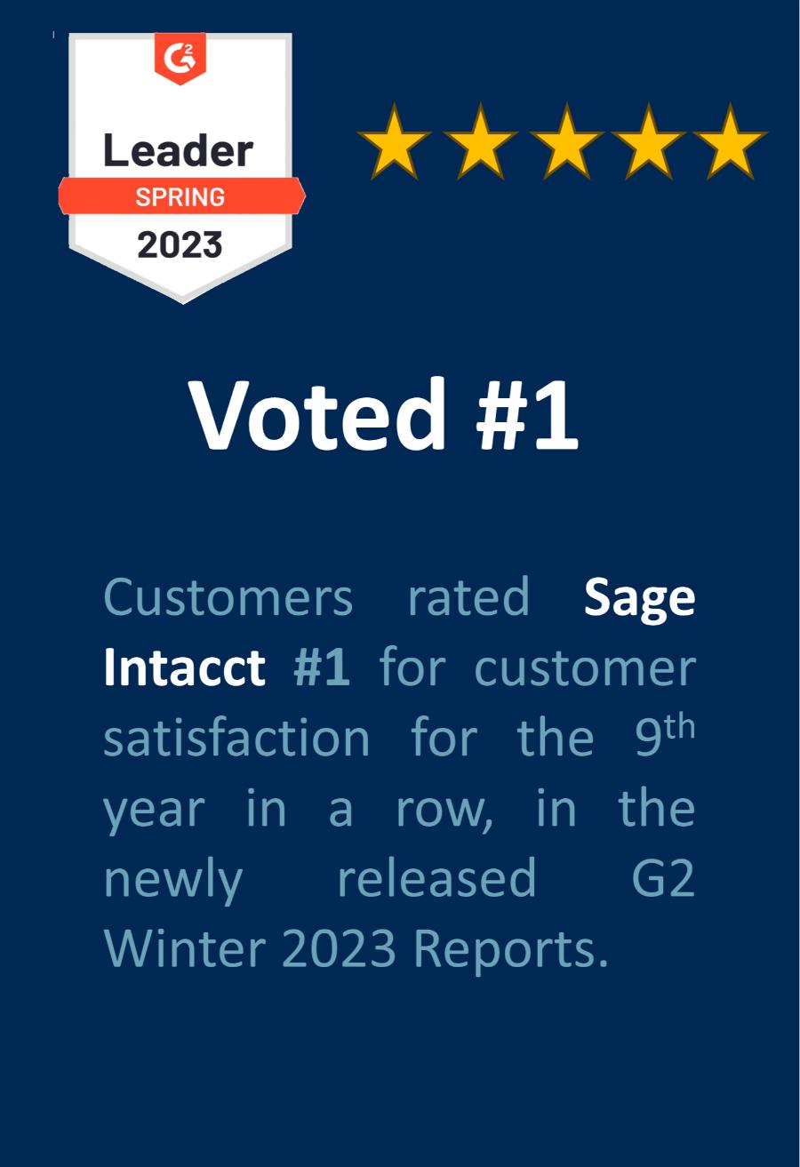 Sage Intacct G2 Award 2023